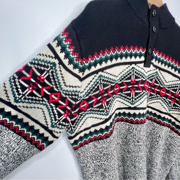 Chaps Ralph Lauren Mock Neck Fair Isle Ski Grandpa Cotton Sweater EUC Large - Picture 4 of 9